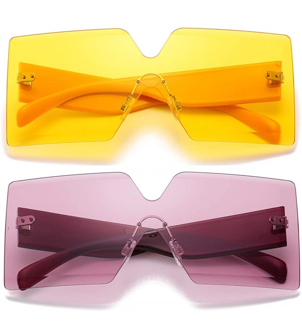 Rimless Oversized Square Sunglasses for Women Rimless Frame Candy Color Transparent Glasses - 2 Pack-pink/Yellow - CU18INQQNL...