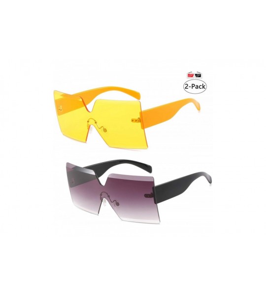 Rimless Oversized Square Sunglasses for Women Rimless Frame Candy Color Transparent Glasses - 2 Pack-pink/Yellow - CU18INQQNL...