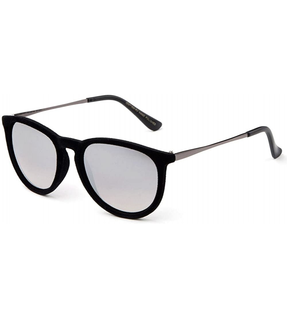 Square "Mona" Womens Round Suede Material Stlyish Fashion Sunglasses - Black/Mirror - CY127Y3G5MJ $20.22