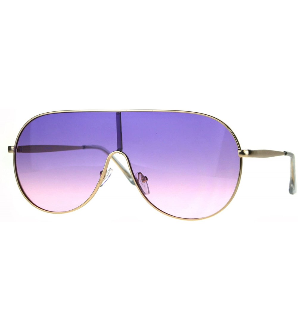 Shield Oceanic Color Gradient Metal Shield Racer Oversize Sunglasses - Gunmetal Black - CN188HKEMSH $19.15