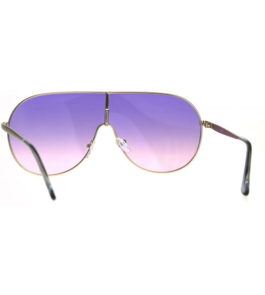 Shield Oceanic Color Gradient Metal Shield Racer Oversize Sunglasses - Gunmetal Black - CN188HKEMSH $19.15