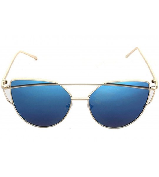 Cat Eye Cat Eye Vintage Rose Gold Mirror Sunglasses Women Metal Reflective Flat Lens Sun Glasses 2018 - Gold Blue - CU197Y6MY...