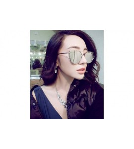 Cat Eye Cat Eye Vintage Rose Gold Mirror Sunglasses Women Metal Reflective Flat Lens Sun Glasses 2018 - Gold Blue - CU197Y6MY...