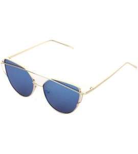 Cat Eye Cat Eye Vintage Rose Gold Mirror Sunglasses Women Metal Reflective Flat Lens Sun Glasses 2018 - Gold Blue - CU197Y6MY...