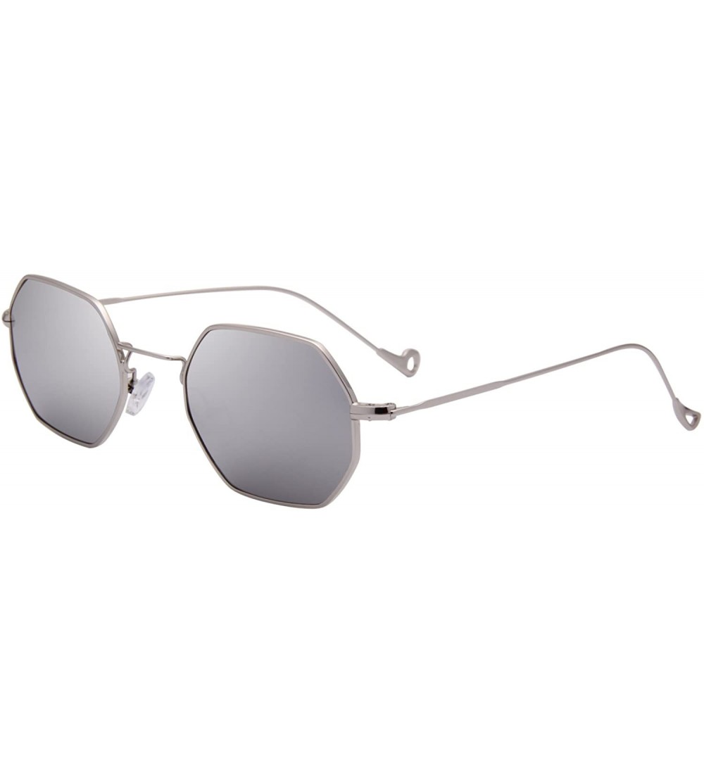 Square Classis Small Square Metal Frame Sunglasses LS7674 - Silver Frame Mirrored Silver Lenses - CS182YYA3LX $31.32