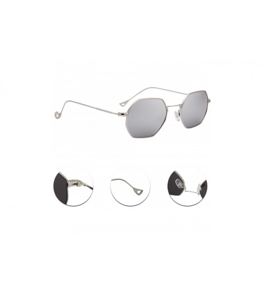 Square Classis Small Square Metal Frame Sunglasses LS7674 - Silver Frame Mirrored Silver Lenses - CS182YYA3LX $31.32