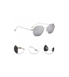 Square Classis Small Square Metal Frame Sunglasses LS7674 - Silver Frame Mirrored Silver Lenses - CS182YYA3LX $31.32