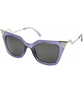 Cat Eye Womens Translucent Lightning Stepped Zigzag Temple Pointed Cat Eye Sunglasses - Clear Blue-silver / Smoke - C212BPKL2...