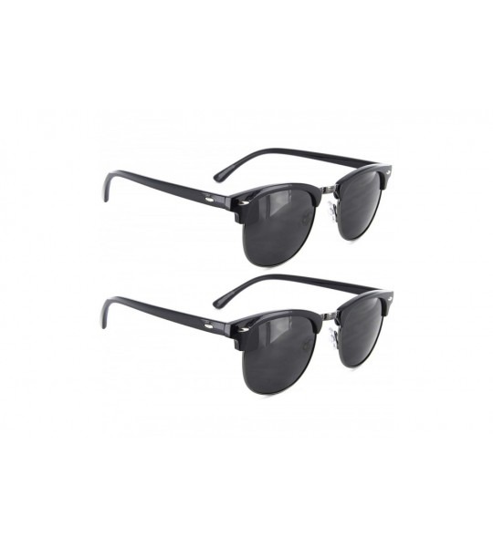 Rimless Vintage Sunglasses Half Frame Horned Rim Gift Set for Men Women (2 Pairs Gunmetal - Black) - C412NYYY9IR $26.34