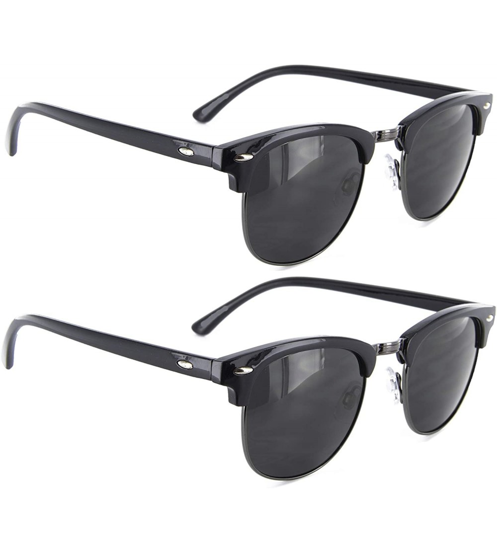 Rimless Vintage Sunglasses Half Frame Horned Rim Gift Set for Men Women (2 Pairs Gunmetal - Black) - C412NYYY9IR $26.34