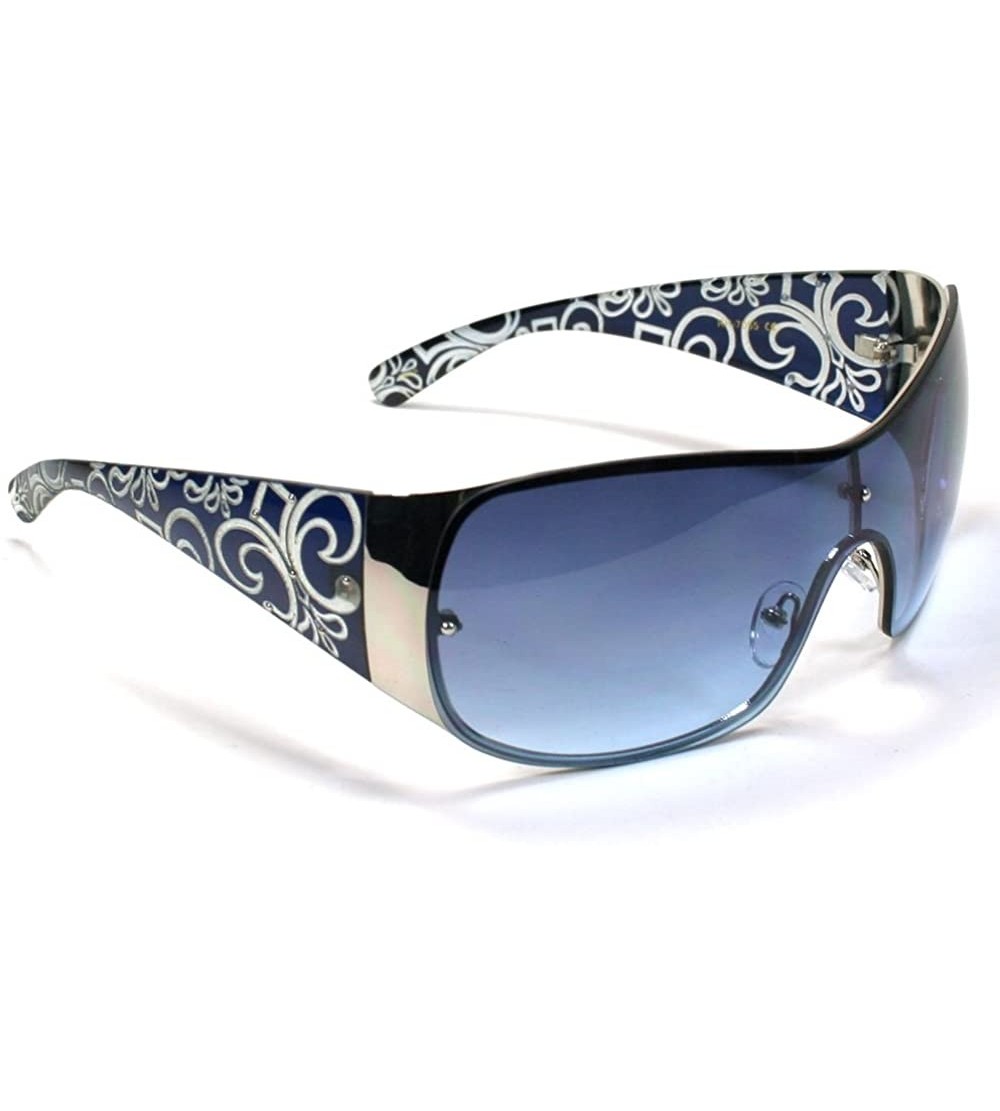 Shield Celebrity Designer Style Womens Sunglasses 7055 - Blue - CI11ESIG6TV $17.80