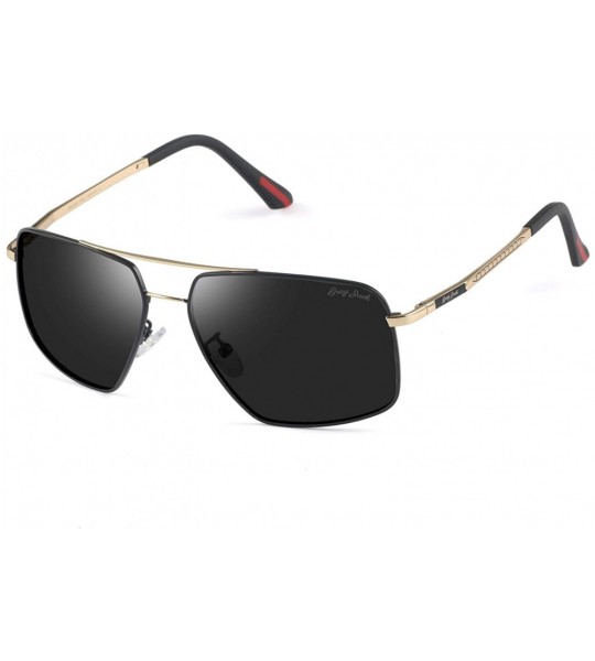 Square New Fashion Metal Frame Polarized Square Sunglasses for Men and Women - Golden/Black - CX18RZLMYIK $39.96