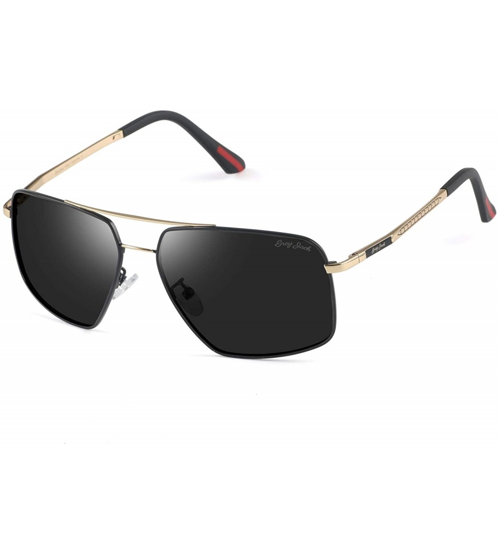 Square New Fashion Metal Frame Polarized Square Sunglasses for Men and Women - Golden/Black - CX18RZLMYIK $39.96