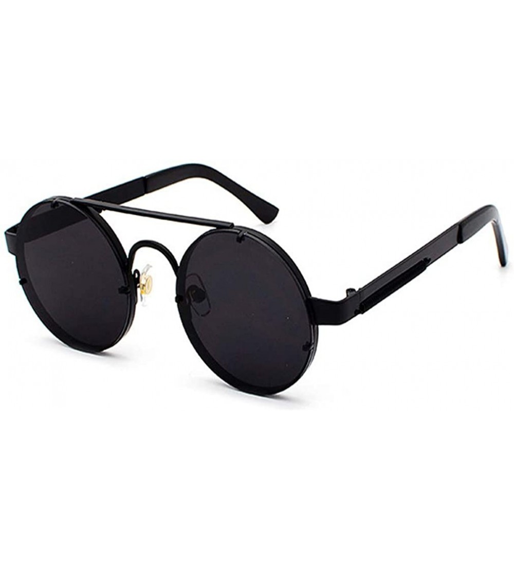 Round Unisex Fashion Sunglasses for Driving-Travel Outdoor Activites UV400 Eyewear - C4-black Frame Black Grey Lens - CA18X55...