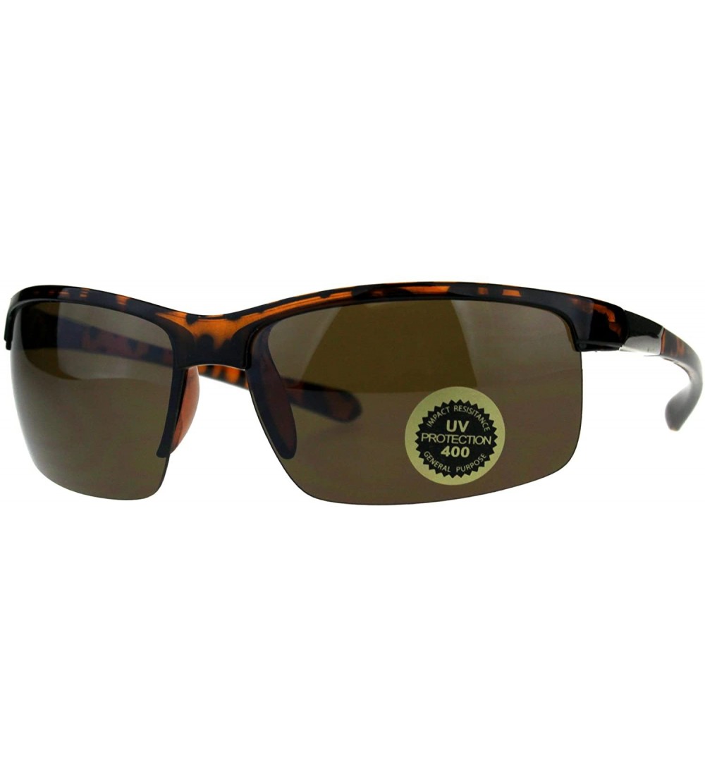 Rectangular Mens Plastic Baseball Half Rim Elegant Sport Sunglasses - Tortoise Brown - CC18C7I8A70 $18.35