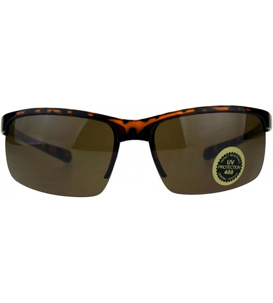 Rectangular Mens Plastic Baseball Half Rim Elegant Sport Sunglasses - Tortoise Brown - CC18C7I8A70 $18.35