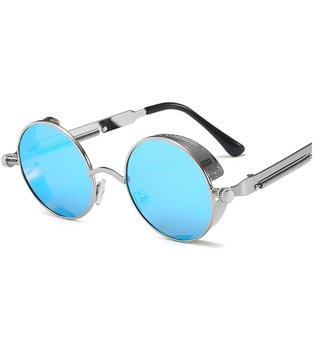 Goggle Classic Gothic Steampunk Sunglasses Women Vintage Round Metal Frame Sun Glasses UV400 - Silver Blue - C01985HMMW7 $52.15