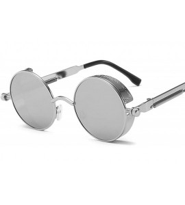 Goggle Classic Gothic Steampunk Sunglasses Women Vintage Round Metal Frame Sun Glasses UV400 - Silver Blue - C01985HMMW7 $52.15