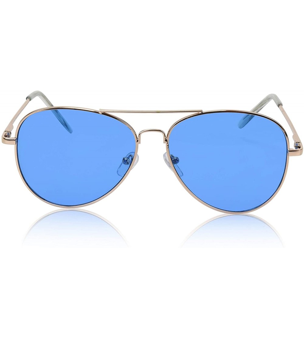 Round Classic Aviator Sunglasses Metal Frame Colored Lens Glasses UV400 Protection - 2 Pack Blue/Pink - CF18EWXAE77 $32.51