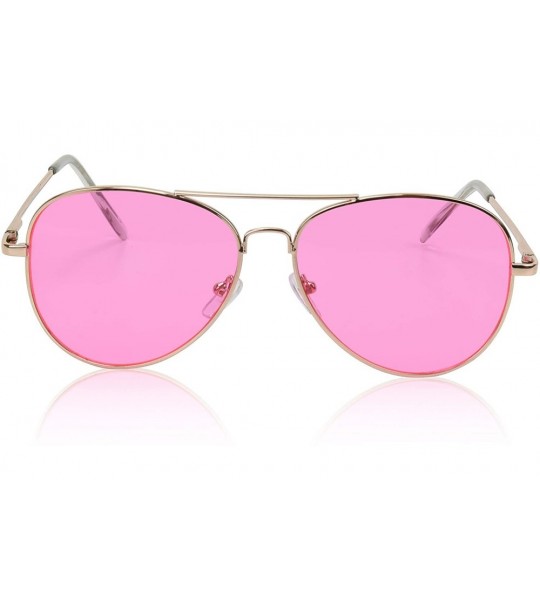 Round Classic Aviator Sunglasses Metal Frame Colored Lens Glasses UV400 Protection - 2 Pack Blue/Pink - CF18EWXAE77 $32.51