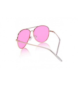 Round Classic Aviator Sunglasses Metal Frame Colored Lens Glasses UV400 Protection - 2 Pack Blue/Pink - CF18EWXAE77 $32.51