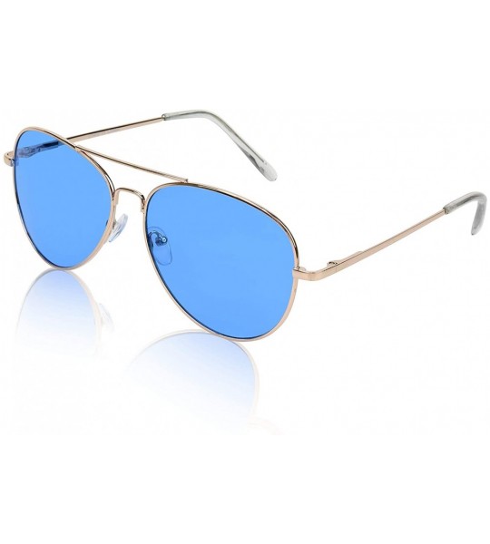 Round Classic Aviator Sunglasses Metal Frame Colored Lens Glasses UV400 Protection - 2 Pack Blue/Pink - CF18EWXAE77 $32.51