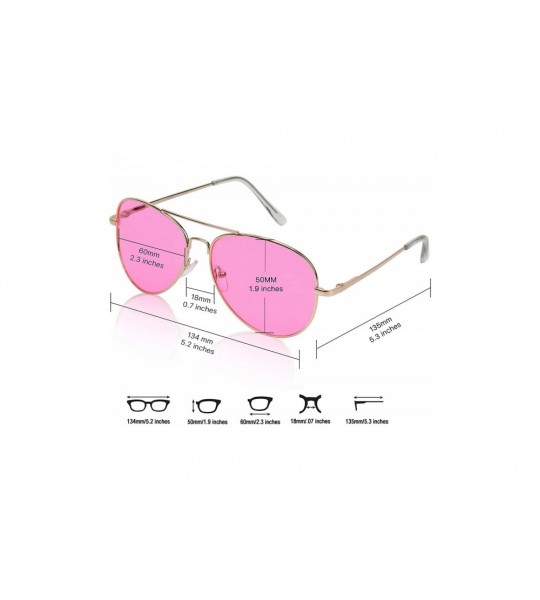 Round Classic Aviator Sunglasses Metal Frame Colored Lens Glasses UV400 Protection - 2 Pack Blue/Pink - CF18EWXAE77 $32.51