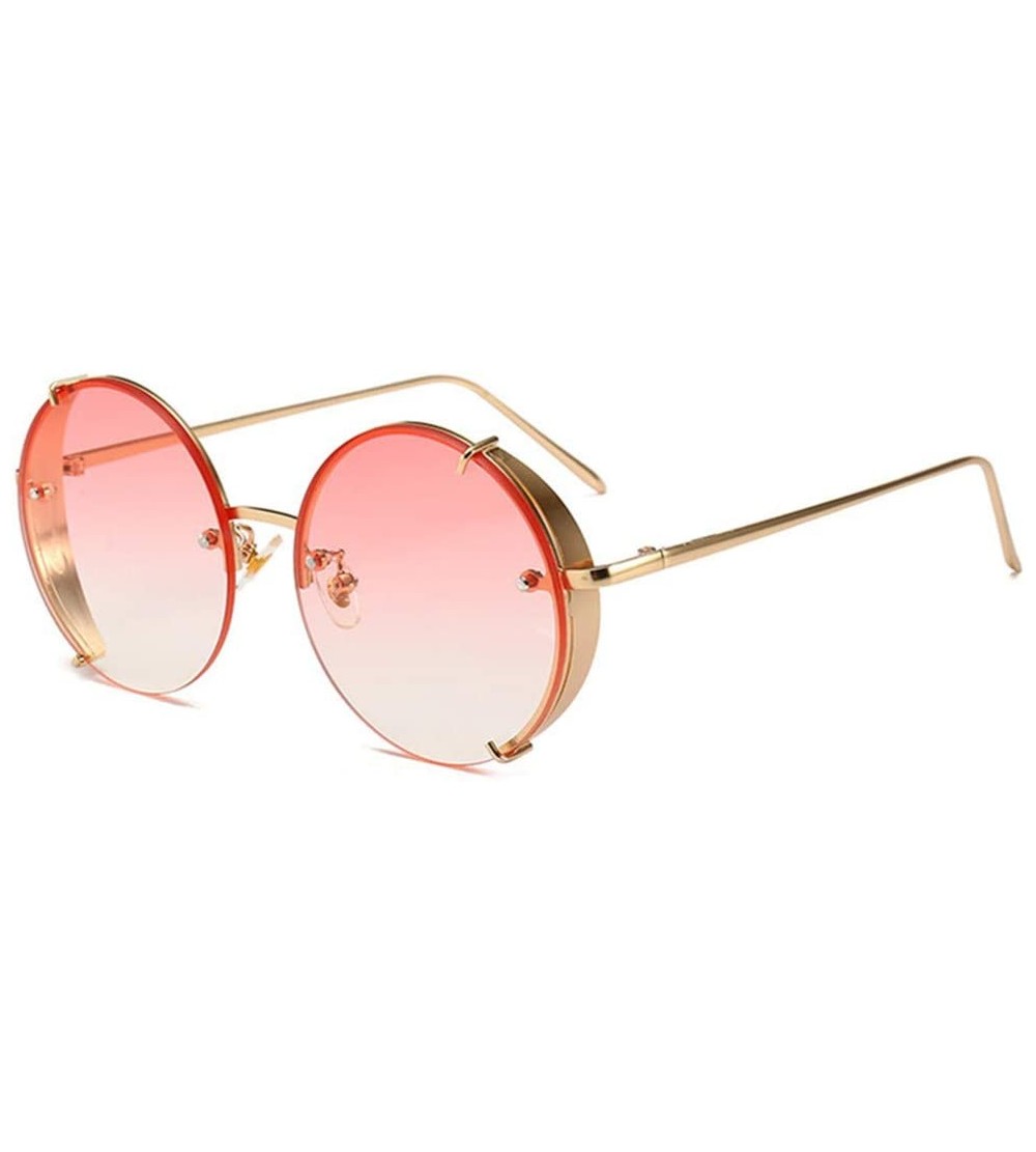 Round Steampunk Sunglasses Vintage Round Glasses Punk Gradient Goggle Shades Men UV400 - Pink Gradient - CY18WS9ARZZ $50.41