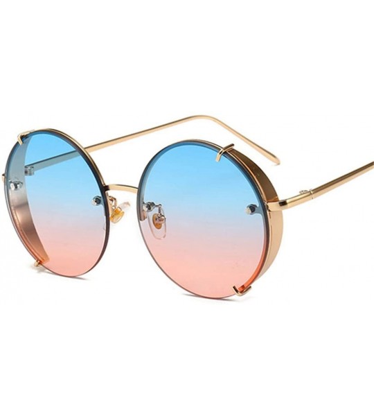 Round Steampunk Sunglasses Vintage Round Glasses Punk Gradient Goggle Shades Men UV400 - Pink Gradient - CY18WS9ARZZ $50.41