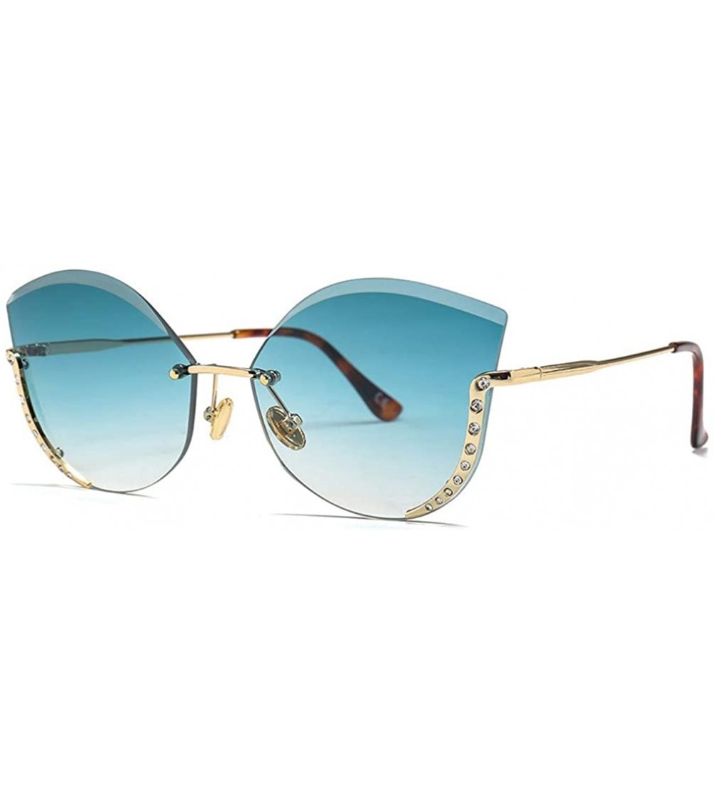 Rectangular Women Oversized Rimless Sunglasses Alloy Frame Rim Gradient Lens Semi-Rimless Ladies Glasses Eyewear - C2green - ...