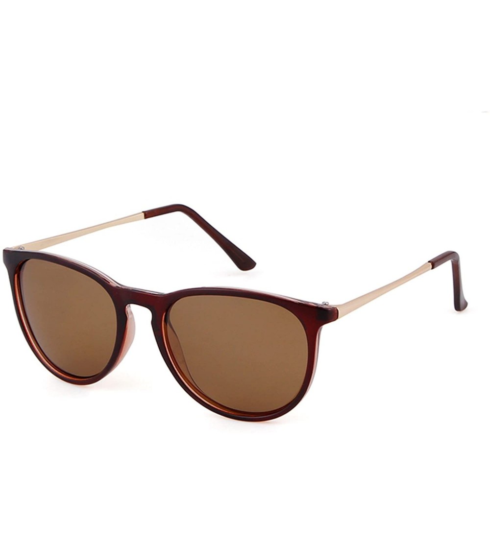 Oval Vintage Retro Round Polarized Sunglasses for Women Men - Brown Frame Tea Polarized Lens - CC18DOY0292 $19.24