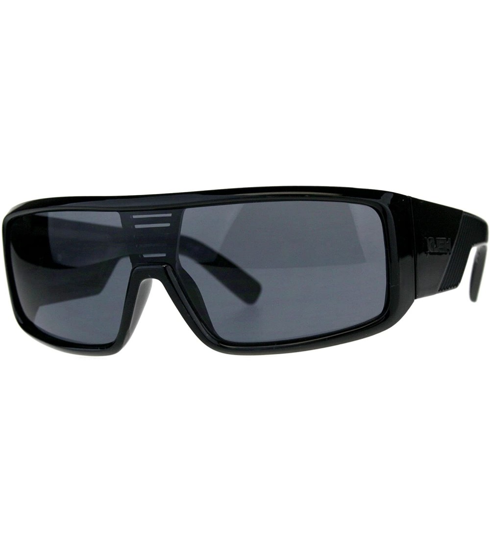 Shield KUSH Sunglasses Mens Fashion Shield Rectangular Frame UV 400 - Shiny Black - CC18DH2UYXN $19.84