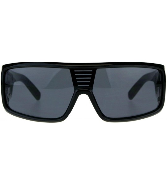 Shield KUSH Sunglasses Mens Fashion Shield Rectangular Frame UV 400 - Shiny Black - CC18DH2UYXN $19.84