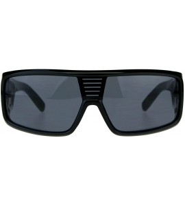 Shield KUSH Sunglasses Mens Fashion Shield Rectangular Frame UV 400 - Shiny Black - CC18DH2UYXN $19.84