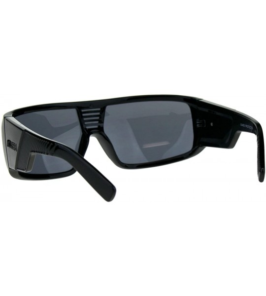 Shield KUSH Sunglasses Mens Fashion Shield Rectangular Frame UV 400 - Shiny Black - CC18DH2UYXN $19.84