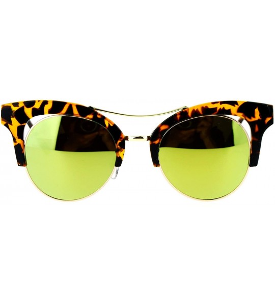 Cat Eye Mirrored Lens Womens Hipster Half Rim Cat Eye Sunglasses - Tortoise Yellow - C712EC4ZME5 $19.59