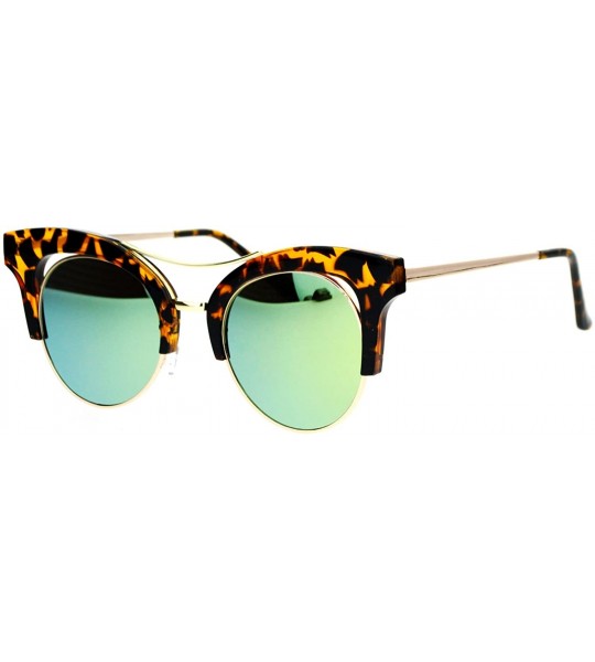 Cat Eye Mirrored Lens Womens Hipster Half Rim Cat Eye Sunglasses - Tortoise Yellow - C712EC4ZME5 $19.59