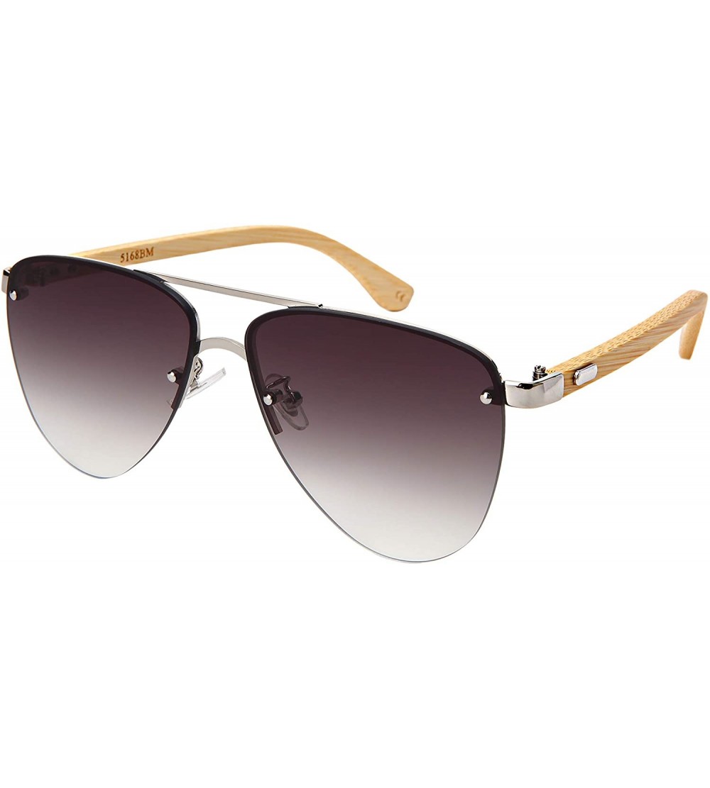 Rimless Natural Bamboo Sunglasses Semi-Rimless Aviator Style Sunglasses Microfiber Pouch Included - CT18OIYTYEU $25.34