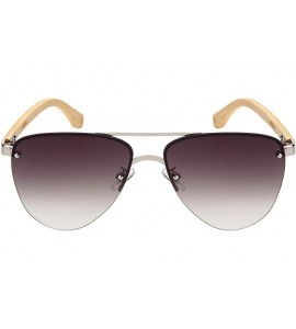 Rimless Natural Bamboo Sunglasses Semi-Rimless Aviator Style Sunglasses Microfiber Pouch Included - CT18OIYTYEU $25.34