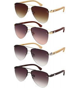 Rimless Natural Bamboo Sunglasses Semi-Rimless Aviator Style Sunglasses Microfiber Pouch Included - CT18OIYTYEU $25.34