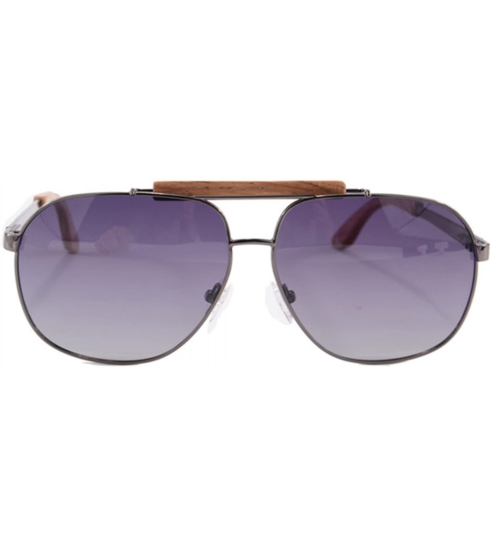 Aviator Men's Metal Polarized Sunglasses Classic UV400 Wooden Sun Glasses - 1567 - Gun/Zebra Wood-gradient Grey - CR189I6SC4R...