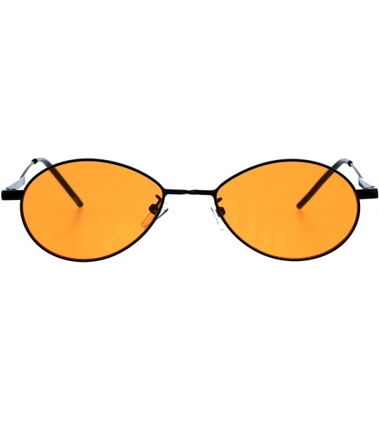 Oval Unisex Fashion Sunglasses Oval Flat Thin Metal Frame Slanted Temple Color Lens - Black (Orange) - CK18IWYRULE $21.16