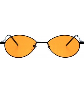 Oval Unisex Fashion Sunglasses Oval Flat Thin Metal Frame Slanted Temple Color Lens - Black (Orange) - CK18IWYRULE $21.16