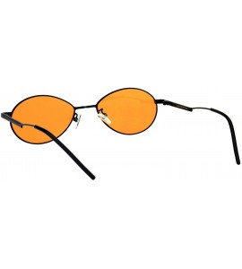 Oval Unisex Fashion Sunglasses Oval Flat Thin Metal Frame Slanted Temple Color Lens - Black (Orange) - CK18IWYRULE $21.16