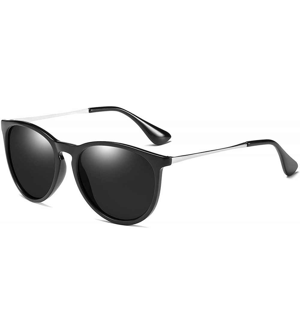 Round Women's Polarized Sunglasses Cat Eye Sunglasses Aviator Wayfarer Sunglasses Case - Black - CP180A2M56M $18.92
