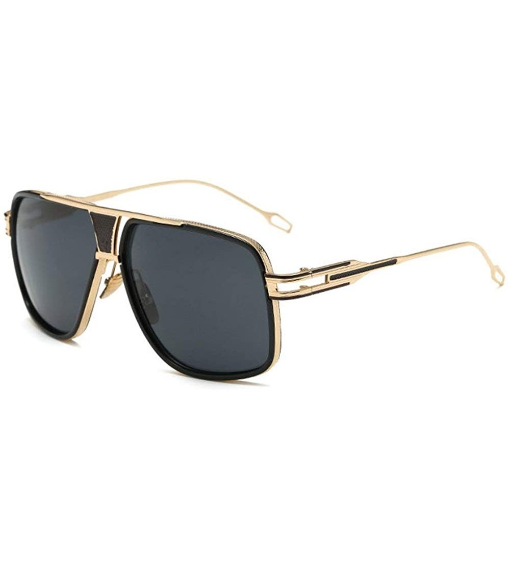 Rectangular Vintage Men Sunglasses Brand Designer Male Flat Top Big Women Fashion Retro Clear Eyewear - Black - CJ18QAKA3SM $...
