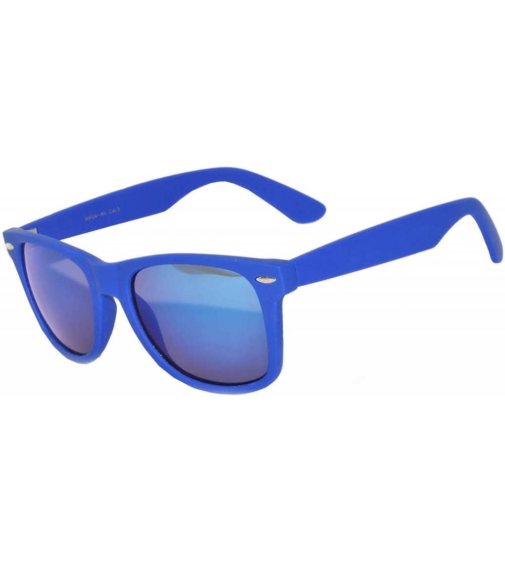 Goggle 1 Pair Mirrored Reflective Colored Lens Sunglasses Matte Frame Horn Rimmed Style - 1_dark_blue_mirr - C112NZOB48F $18.21