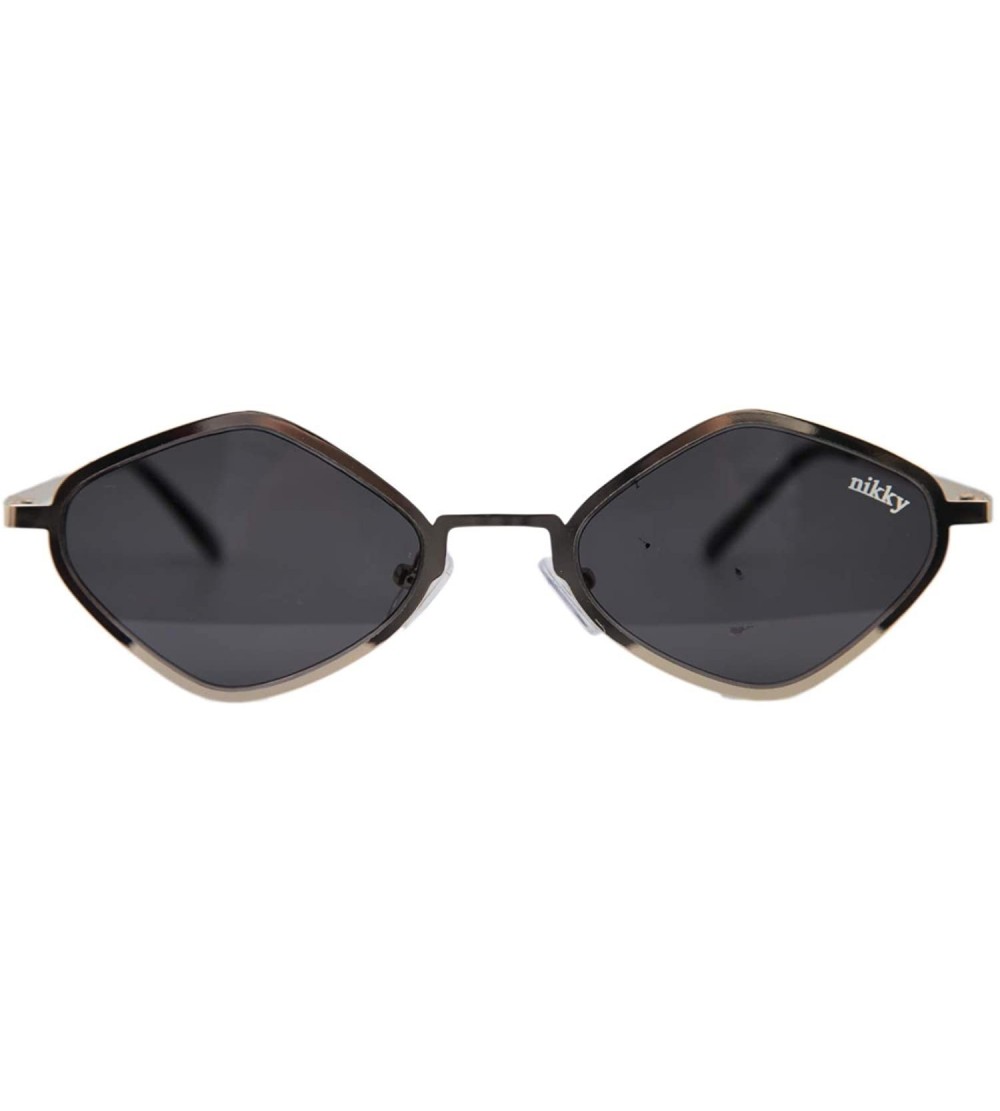 Oval Retro Hippie Diamond Shape Fashion Trending Metal Frame Tinted Flat Lens Sunglasses - Black - CY18ILZ5ER3 $24.90