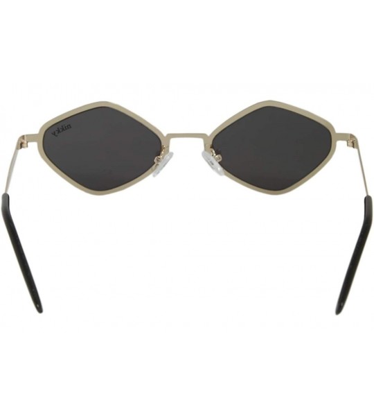 Oval Retro Hippie Diamond Shape Fashion Trending Metal Frame Tinted Flat Lens Sunglasses - Black - CY18ILZ5ER3 $24.90