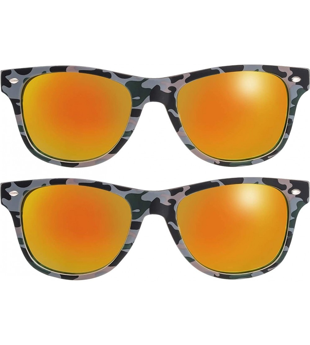 Rectangular Camo Print Mirror Lens Rubber Sunglasses Camouflage for Men Women - Exquisite Packaging - 22 Grey-green Camo - C0...